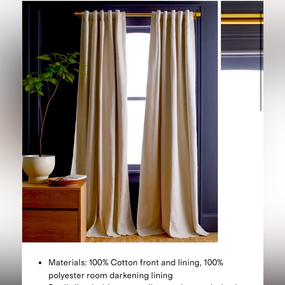 NWOT QUINCE 48x84 Cotton Slub Room Darkening Curtain Natural 8181